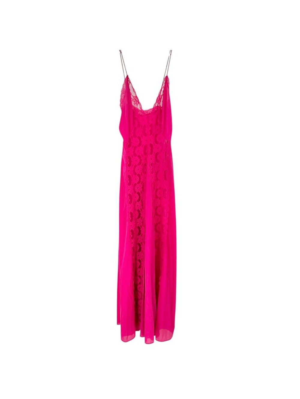 Val Mode Nightgown Womens Small Hot Pink Spaghetti Straps Lace Sheer 56" Length